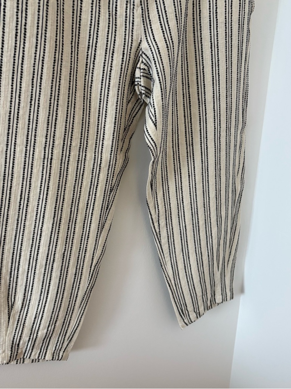 Zara Embroidered Striped Rustic Cotton & Linen Tapered Cropped Pants Size L NWT‎ - Picture 6 of 11